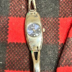 Gucci Silver Watch with Blue Dial